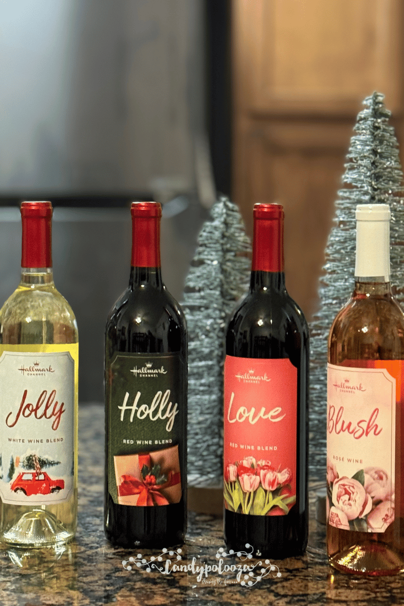 Hallmark holiday wines, set of four bottles named Jolly, Holly, Love and Blush 2023